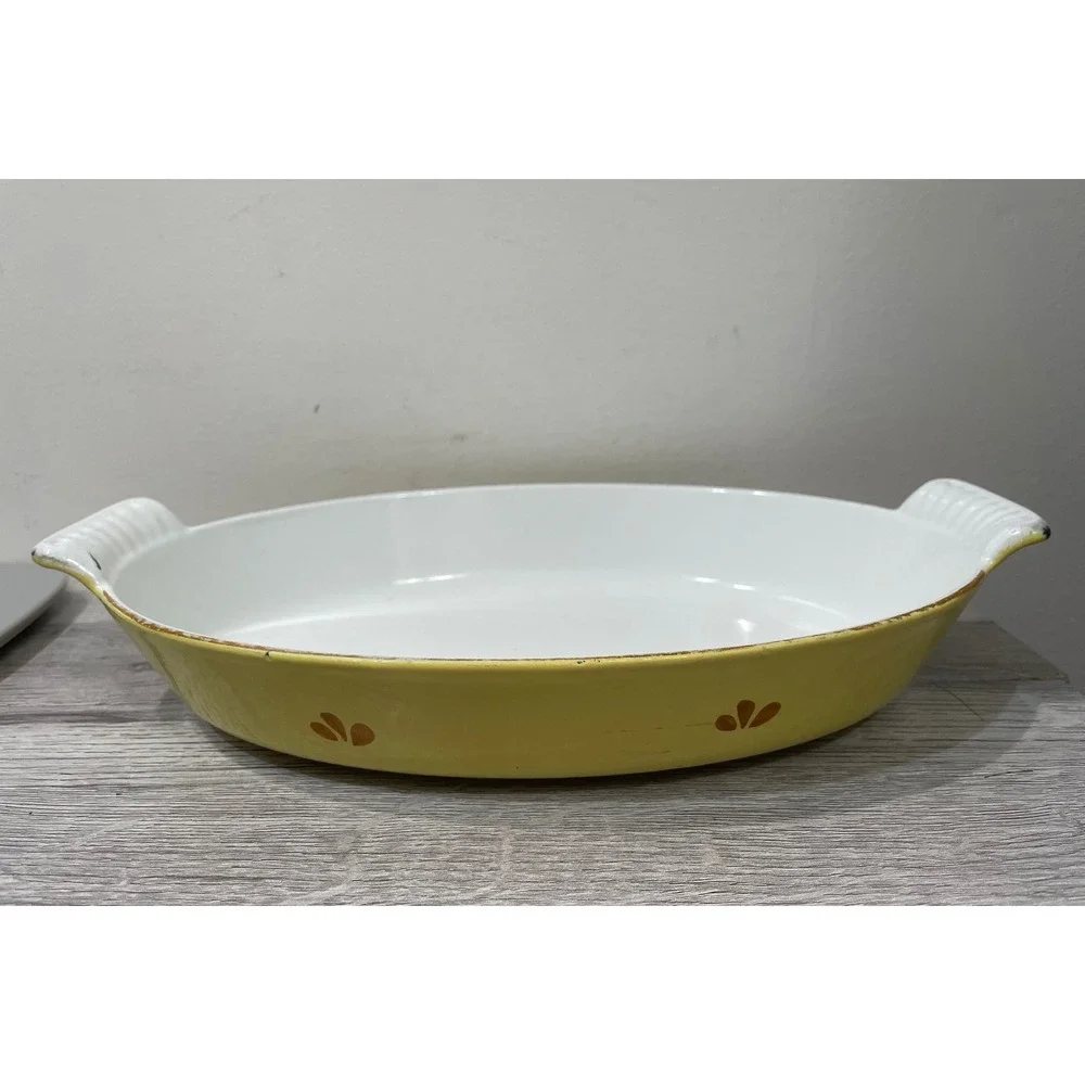 DRU Holland Yellow Enamel Cast Iron Oval Au Gratin Baking Dish 415526 Tulip